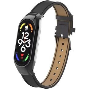 متوافق مع سوار Xiaomi Mi Band 7، ملحقات سوار جلدي بديل مع إطار معدني لسوار Xiaomi Mi Band 7 الذكي in Kuwait
