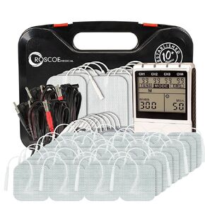 Roscoe Medical 4 Channel EMS and TENS Unit Muscle Stimulator with 48 Pack of Electrodes