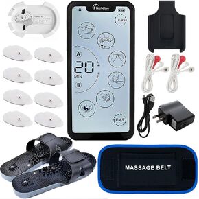 Tens Unit Muscle Stimulator Massager 24 Modes Touch Screen Pain Reliever Set with Massager Belt+Reflexology Slippers Sciatica Back Shoulder Pain Relief Combo Set