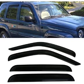 Smoke Tinted Window Sun Rain Visors Vent Guard Wind Deflector Shade Compatible with Jeep Liberty 2002-2007