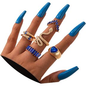 5Pcs Gold Knuckle Snake Rings Set for Women Goth Accessories,Vintage Stackable Chain Stacking Finger Rings for Teen Girls Non-tarnish Adjustable Rings