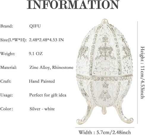 QIFU صندوق حلية مطلي يدويًا باللون الفضي والأبيض على شكل بيضة فابيرج، هدية فريدة للعائلة in Kuwait