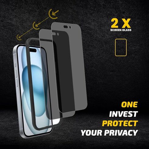 حزمة من 2 واقي شاشة للخصوصية لهاتف iPhone 15 Plus بصلابة 9H، زجاج مقاوم للخدش سهل التركيب - شاشة الخصوصية iPhone 15 Plus مع مجموعتين للتنظيف وأداة تطبيق إطار واحدة in Kuwait