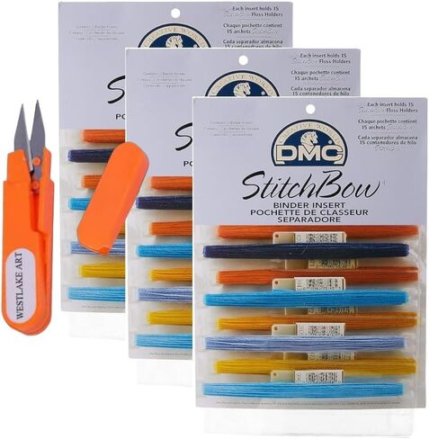 Dmc Stitchbow Binder Inserts, 3.34 Oz, Organize Embroidery Floss, Holds 15 Stitchbow Floss Holder, Bundle with Art Embroidery Scissors, Transparent Design for Easy Color Identification [Pack of 3] in Saudi Arabia