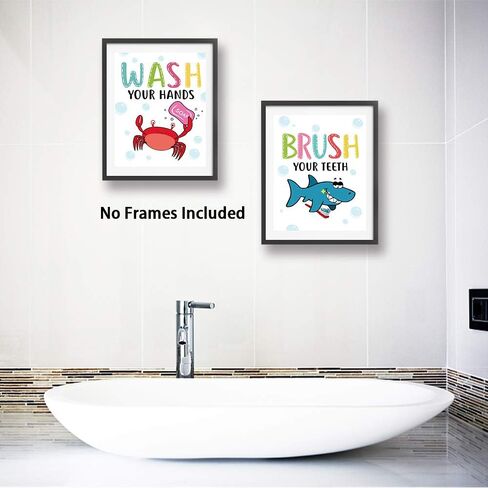 مضحك الكرتون الملونة الحياة البحرية تحت عنوان الحمام اقتباسات ملهمة الفن طباعة اقتباسات روح الدعابة اللوحة، قواعد المرحاض صورة فنية للأطفال الحمام ديكور الحمام، مجموعة من 4 (8 "X10")، بدون إطار in Kuwait