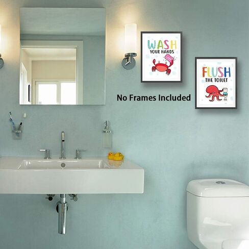 مضحك الكرتون الملونة الحياة البحرية تحت عنوان الحمام اقتباسات ملهمة الفن طباعة اقتباسات روح الدعابة اللوحة، قواعد المرحاض صورة فنية للأطفال الحمام ديكور الحمام، مجموعة من 4 (8 "X10")، بدون إطار in Kuwait