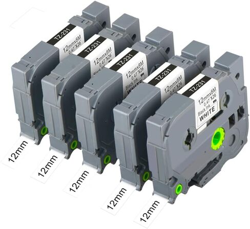 شريط ملصقات Aomya بديل 12 مم لشريط Borther Tze-231 Tz231 Tze 0.47 بوصة شريط Tz مصفح متوافق مع صانع ملصقات Ptouch PTH110، PT-D210، PTD600، PTD400AD، PT-1290، أسود على أبيض 5 عبوات in Kuwait