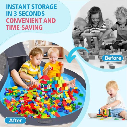 2-in-1 Toy Storage Organizer & Removable Play Mat 56"x 56", Stackable Building Block Toys Organizers and Storage Bins for Kids, Playroom Storage, Living Room, Quick Clean up Toy 13" x 13" x 13" in Saudi Arabia