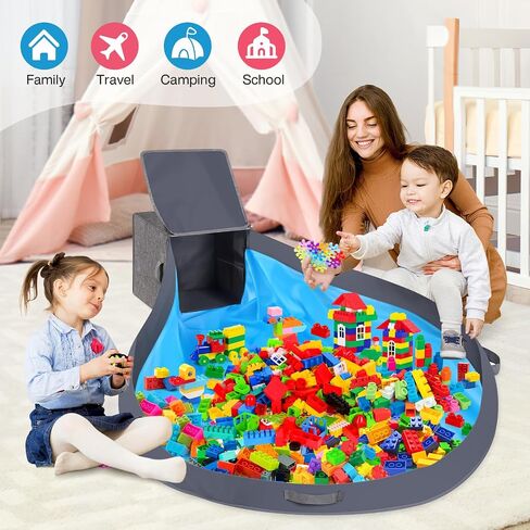 2-in-1 Toy Storage Organizer & Removable Play Mat 56"x 56", Stackable Building Block Toys Organizers and Storage Bins for Kids, Playroom Storage, Living Room, Quick Clean up Toy 13" x 13" x 13" in Saudi Arabia