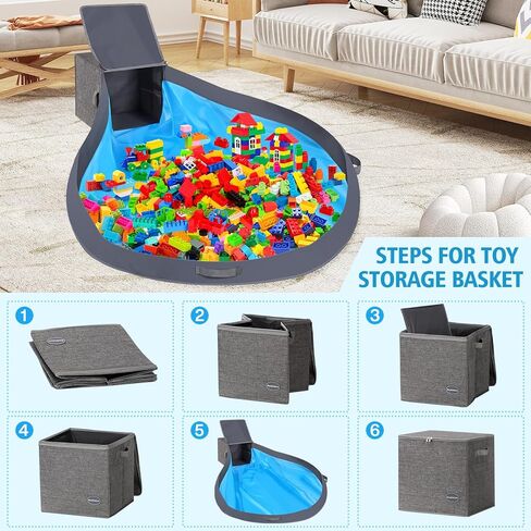 2-in-1 Toy Storage Organizer & Removable Play Mat 56"x 56", Stackable Building Block Toys Organizers and Storage Bins for Kids, Playroom Storage, Living Room, Quick Clean up Toy 13" x 13" x 13" in Saudi Arabia