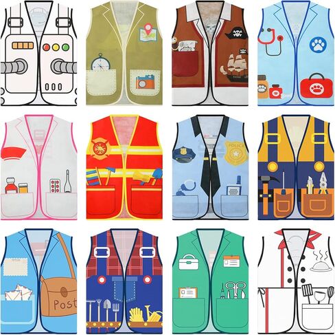Janmercy 12 Pcs Kids Community Helpers Costumes Preschool Dress Vest Career Cosplay Cloth Toddler Occupation Pretend Role Play for Kids Dramatic Play Toys in Kuwait