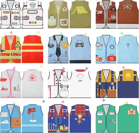Janmercy 12 Pcs Kids Community Helpers Costumes Preschool Dress Vest Career Cosplay Cloth Toddler Occupation Pretend Role Play for Kids Dramatic Play Toys in Kuwait