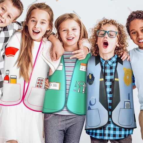Janmercy 12 Pcs Kids Community Helpers Costumes Preschool Dress Vest Career Cosplay Cloth Toddler Occupation Pretend Role Play for Kids Dramatic Play Toys in Kuwait