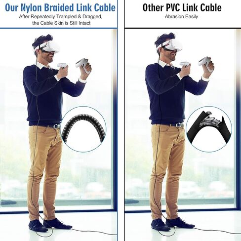 متوافق مع كابل توصيل Oculus Quest 2 بطول 16FT USB 3.0 من النوع A إلى C، سلك شحن طويل مضفر من النايلون من Kuject، سلك شحن تمديد بيانات الطاقة باللون الرمادي، ملحقات ألعاب الواقع الافتراضي لـ Oculus Quest in Kuwait