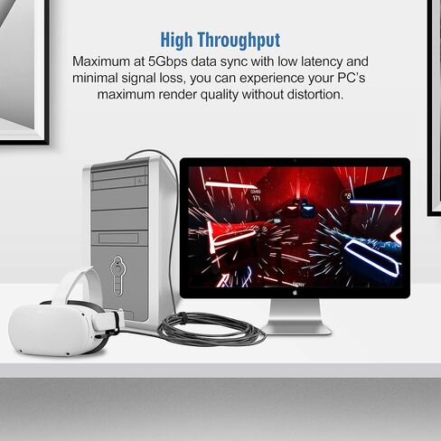 متوافق مع كابل توصيل Oculus Quest 2 بطول 16FT USB 3.0 من النوع A إلى C، سلك شحن طويل مضفر من النايلون من Kuject، سلك شحن تمديد بيانات الطاقة باللون الرمادي، ملحقات ألعاب الواقع الافتراضي لـ Oculus Quest in Kuwait