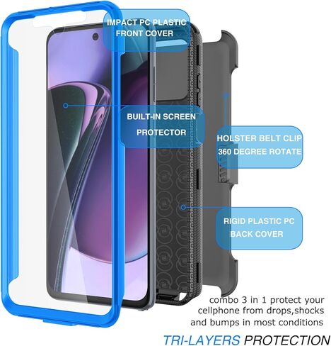 حافظة Tekcoo لهاتف موتورولا موتو جي ستايلس 5G | 2023 فقط | XT2315 [Tshell] ممتص للصدمات [شاشة مدمجة] [مشبك حزام قفل مسند] حامل غطاء كامل الجسم آمن دوار - أزرق in Kuwait