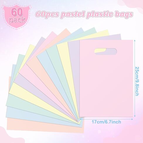 60 Pcs Plastic Pastel Gift Bags Bulk Pastel Treat Bags with Handles Pastel Rainbow Goodie Bags Multi-color Party Favor Bags for Birthday Baby Shower Wedding Easter Mothers Day Party Decorations in Saudi Arabia