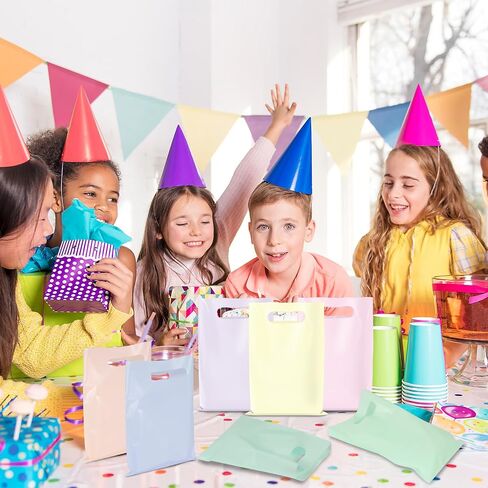 60 Pcs Plastic Pastel Gift Bags Bulk Pastel Treat Bags with Handles Pastel Rainbow Goodie Bags Multi-color Party Favor Bags for Birthday Baby Shower Wedding Easter Mothers Day Party Decorations in Saudi Arabia