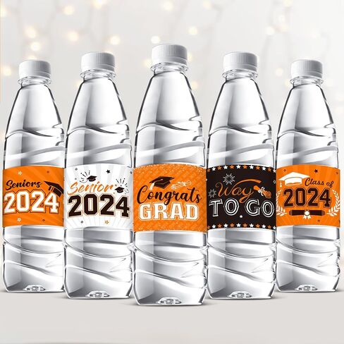 Outus Graduation Decorations Water Bottle Labels 2024 Congrats Grad Stickers Class of Party Supplies for High School College Nursing Doctorate Graduation Celebration(72 Pcs, Orange White Black) in Saudi Arabia