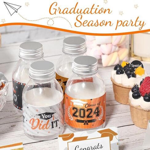 Outus Graduation Decorations Water Bottle Labels 2024 Congrats Grad Stickers Class of Party Supplies for High School College Nursing Doctorate Graduation Celebration(72 Pcs, Orange White Black) in Saudi Arabia