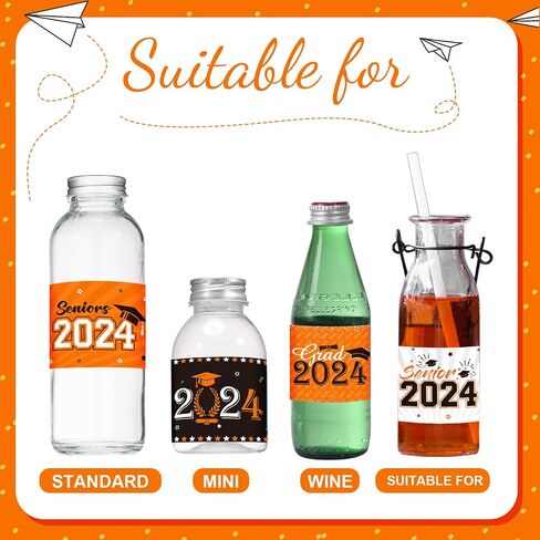 Outus Graduation Decorations Water Bottle Labels 2024 Congrats Grad Stickers Class of Party Supplies for High School College Nursing Doctorate Graduation Celebration(72 Pcs, Orange White Black) in Saudi Arabia