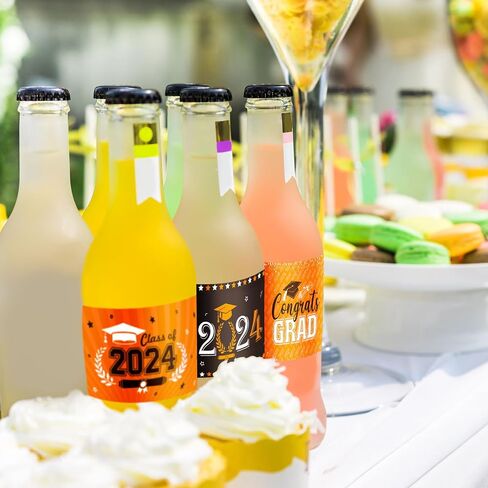 Outus Graduation Decorations Water Bottle Labels 2024 Congrats Grad Stickers Class of Party Supplies for High School College Nursing Doctorate Graduation Celebration(72 Pcs, Orange White Black) in Saudi Arabia