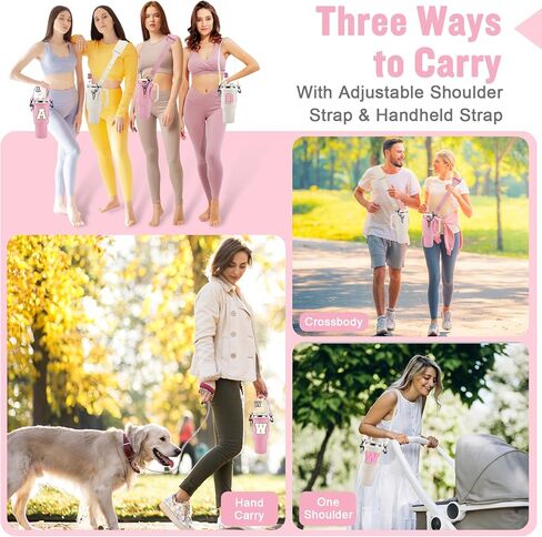 Initial A-Z Water Bottle Carrier Bag with Strap for Stanley 40oz Tumbler with 2 Letter Stanley Straw Topper Covers & 2 Letter Charms,Personalized Water Bottle Holder Sleeve for Stanley Cup Accessories in Kuwait