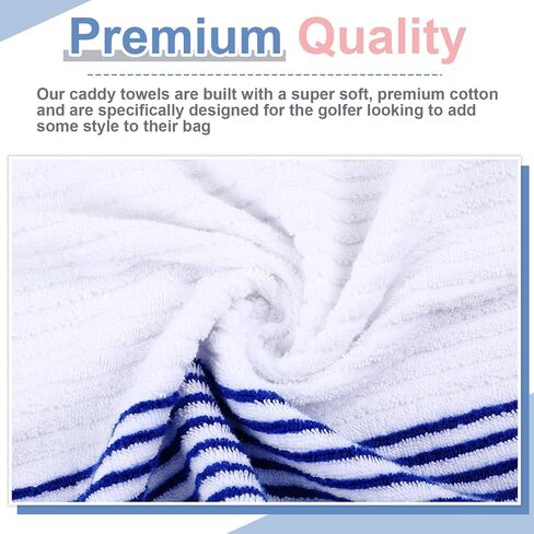 Mixweer 4 Pcs 22" x 42" Large Caddie Style Golf Towel Cotton Caddy Towel Camping Towels for Golfers Players Tour Club (White with Black,Blue Stripe) in Saudi Arabia