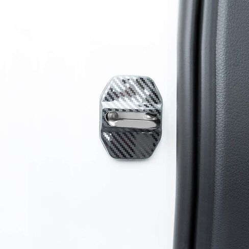 غطاء حماية مزلاج قفل باب السيارة من JINZHAO لسيارة Mercedes C/CLA/GLA/GLC/CLS/GLK/GLE/GLS/S/E/M/S/GL/SLK-Class AMG، مجموعة 4 قطع من لاصق 3M (الفولاذ المقاوم للصدأ) غطاء قفل الباب نمط ألياف الكربون) in Kuwait