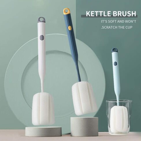 Bottle Soft Brush -2Pcs Sponge Bottle Brush Soft and Easy to Clean, Baby Bottle Sponge Brush Can Effectively Remove The Stain Residue On The Bottom of The Cup(Blue) in Saudi Arabia