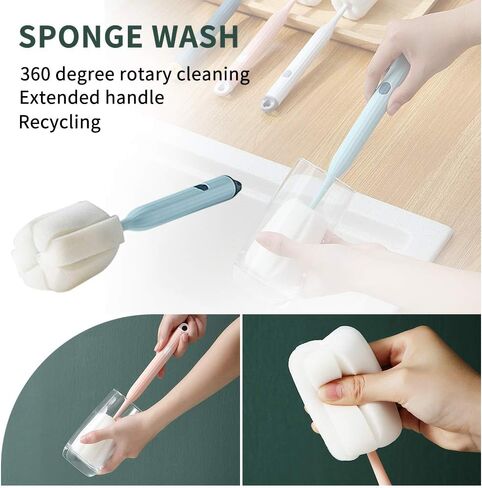 Bottle Soft Brush -2Pcs Sponge Bottle Brush Soft and Easy to Clean, Baby Bottle Sponge Brush Can Effectively Remove The Stain Residue On The Bottom of The Cup(Blue) in Saudi Arabia