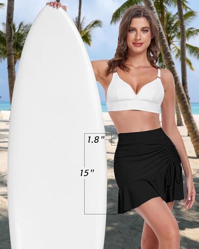 WOWENY Womens High Waisted Swim Skirts with Built-in Shorts Ruffle Adjustable Drawstring Bathing Suit Botttom Swim Skort in Kuwait