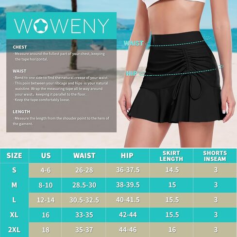 WOWENY Womens High Waisted Swim Skirts with Built-in Shorts Ruffle Adjustable Drawstring Bathing Suit Botttom Swim Skort in Kuwait