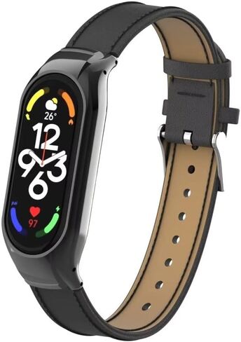 متوافق مع سوار Xiaomi Mi Band 7، ملحقات سوار جلدي بديل مع إطار معدني لسوار Xiaomi Mi Band 7 الذكي in Kuwait
