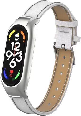متوافق مع سوار Xiaomi Mi Band 7، ملحقات سوار جلدي بديل مع إطار معدني لسوار Xiaomi Mi Band 7 الذكي in Kuwait