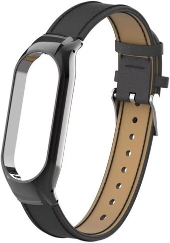 متوافق مع سوار Xiaomi Mi Band 7، ملحقات سوار جلدي بديل مع إطار معدني لسوار Xiaomi Mi Band 7 الذكي in Kuwait