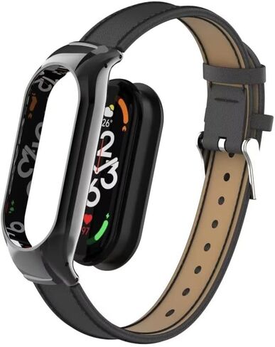 متوافق مع سوار Xiaomi Mi Band 7، ملحقات سوار جلدي بديل مع إطار معدني لسوار Xiaomi Mi Band 7 الذكي in Kuwait