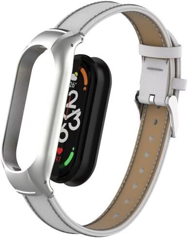 متوافق مع سوار Xiaomi Mi Band 7، ملحقات سوار جلدي بديل مع إطار معدني لسوار Xiaomi Mi Band 7 الذكي in Kuwait