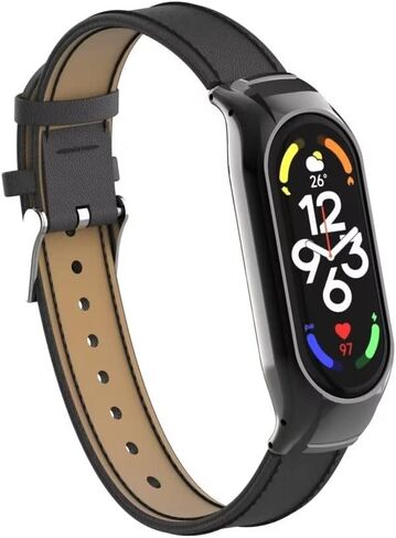 متوافق مع سوار Xiaomi Mi Band 7، ملحقات سوار جلدي بديل مع إطار معدني لسوار Xiaomi Mi Band 7 الذكي in Kuwait