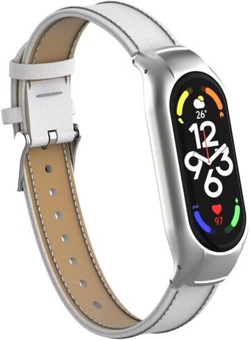 متوافق مع سوار Xiaomi Mi Band 7، ملحقات سوار جلدي بديل مع إطار معدني لسوار Xiaomi Mi Band 7 الذكي in Kuwait