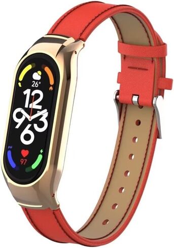 متوافق مع سوار Xiaomi Mi Band 7، ملحقات سوار جلدي بديل مع إطار معدني لسوار Xiaomi Mi Band 7 الذكي in Kuwait