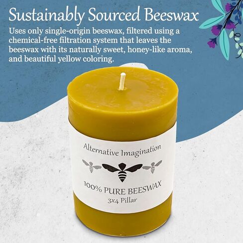 ﻿100% Pure Beeswax Candle - Small Pillar Candle - 40 Hour Burn Time - 3x3 Inch - Alternative Imagination in Kuwait