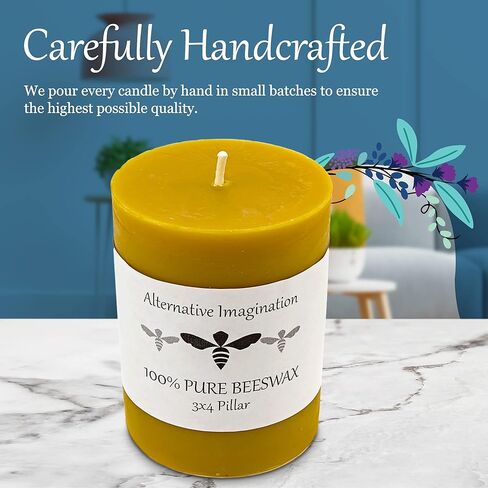 ﻿100% Pure Beeswax Candle - Small Pillar Candle - 40 Hour Burn Time - 3x3 Inch - Alternative Imagination in Kuwait