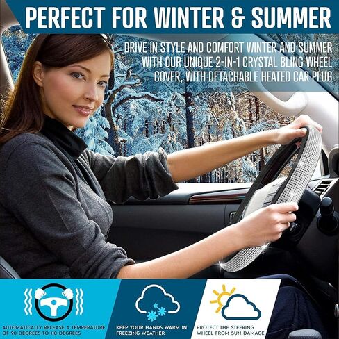 Car Steering Wheel Cover Winter Warm Cover for Auto Interior Accessories Anti- Slip (Bling Heated Steering Wheel Cover, 1- Pack) in Saudi Arabia