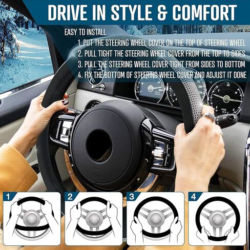 Car Steering Wheel Cover Winter Warm Cover for Auto Interior Accessories Anti- Slip (Bling Heated Steering Wheel Cover, 1- Pack) in Saudi Arabia