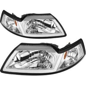 SCITOO Headlight Assembly With LED Bar Fits For 1999-2004 for Ford For Mustang Headlamp Driver and Passenger Side