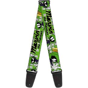 Looney Tunes Guitar Strap, Marvin the Martian Poses White Green, 2 Inches Wide