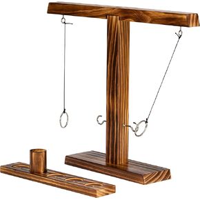 Franklin Sports Dueling Ring Hooking Game - Fun Wooden Adult and Kid Party Ring Hook Game - Two Ring and Score Tracker Included Indoor Game Room Fun - Great Game