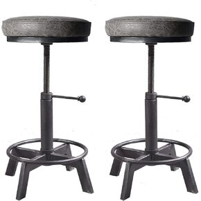 Vintage Short Bar Stools Swivel PU Seat 15-21inch Height Adjustable Extra Guest Chair Kitchen Island Counter Stool(Set of 2)