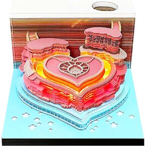3D Memo Pad Magic Castle with Light, 3D Art Notepad Paper Craft Building Block, Tear Off Paper Reveal Castle, Non-Sticky Note Pad Cubes Note Cards Stickers Post Notes for Office/Home